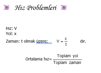 Hareket Problemleri Formülü